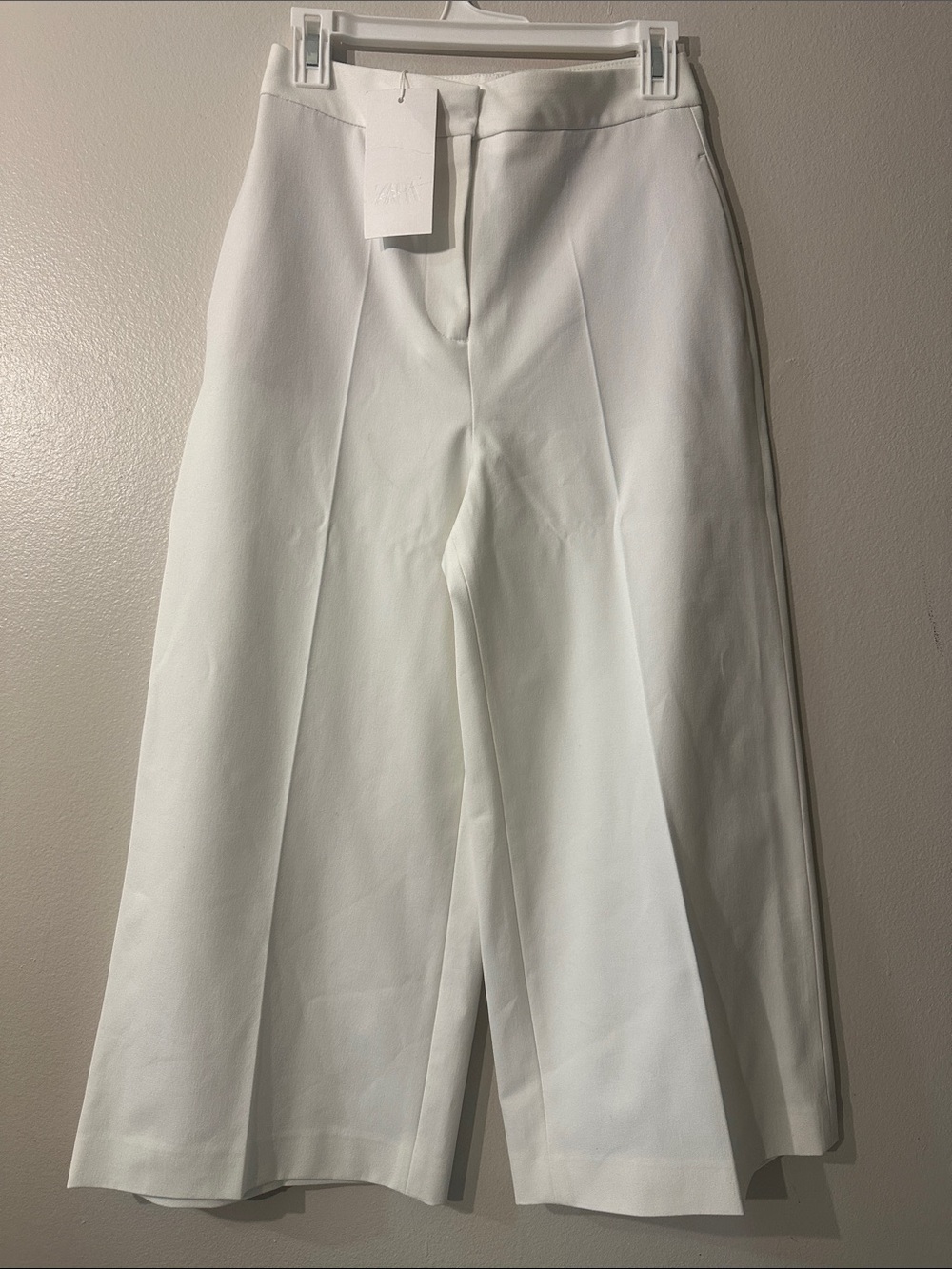 NWT Zara Womens High Waist Pants Wide Leg Trousers White Sz S